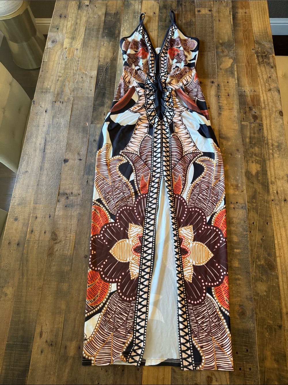 Strappy Maxi Dress in Brown & Cream Floral Print